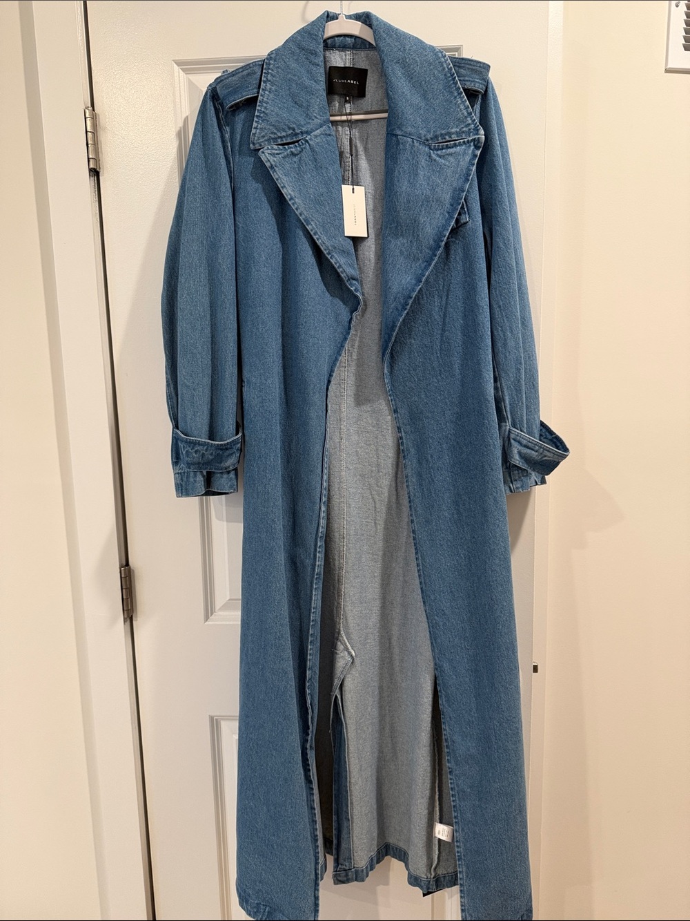 JLUXLABEL Light Blue Denim Wrap Midi Skirt/ trench coat and corset Size small - Picture 8 of 11